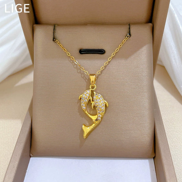 Necklace Stainless Steel Copper Geometric Dolphin Cartoon Minimalist
