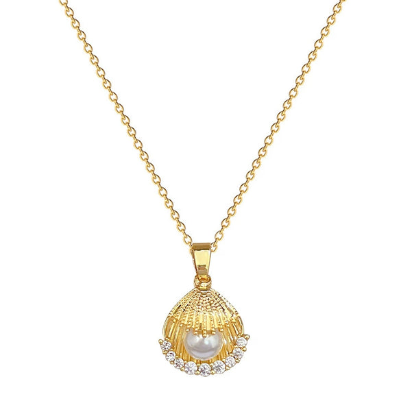 Necklace Stainless Steel Copper Geometric Double Pearl Shell Light Luxury Elegant Gorgeous Unisex