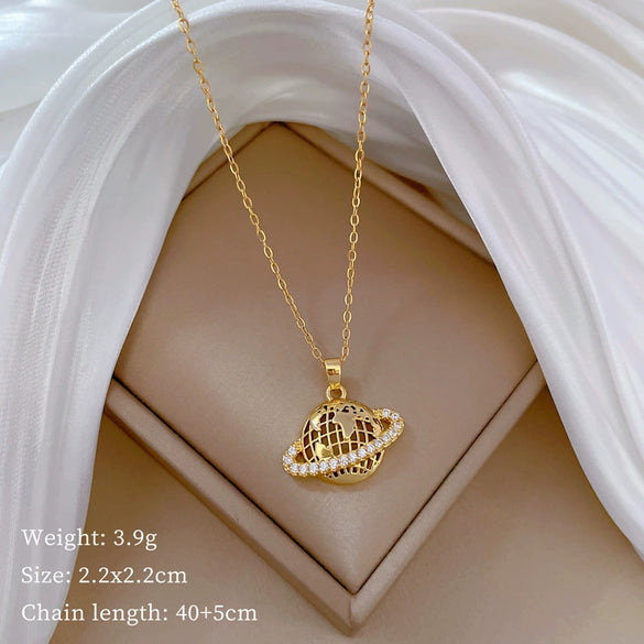 Necklace Stainless Steel Copper Geometric Element Love Full Diamond Light Luxury Temperament Gorgeous Allmatch Clavicle Chain Unisex