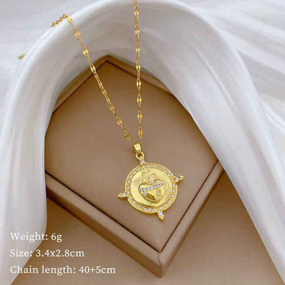 Necklace Stainless Steel Copper Geometric Element Love Full Diamond Light Luxury Temperament Gorgeous Allmatch Clavicle Chain Unisex