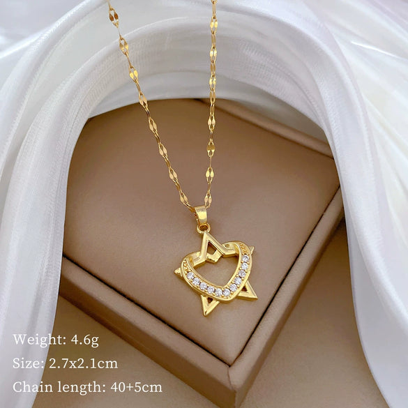 Necklace Stainless Steel Copper Geometric Element Love Full Diamond Light Luxury Temperament Gorgeous Allmatch Clavicle Chain Unisex