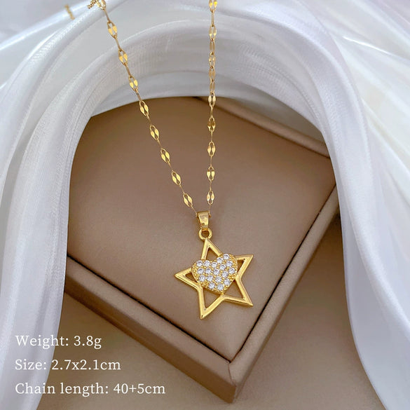 Necklace Stainless Steel Copper Geometric Element Love Full Diamond Light Luxury Temperament Gorgeous Allmatch Clavicle Chain Unisex