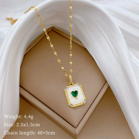 Necklace Stainless Steel Copper Geometric Element Love Full Diamond Light Luxury Temperament Gorgeous Allmatch Clavicle Chain Unisex
