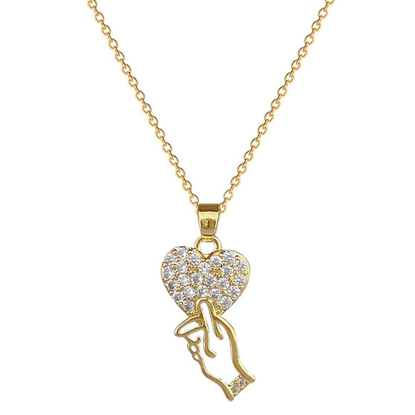 Necklace Stainless Steel Copper Geometric Element Love Full Diamond Light Luxury Temperament Gorgeous Allmatch Clavicle Chain Unisex