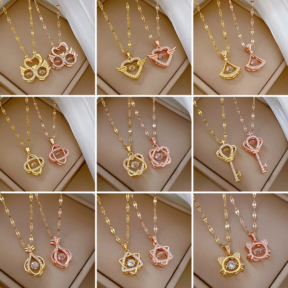 Necklace Stainless Steel Copper Geometric Element Love Full Diamond Light Luxury Temperament Gorgeous Allmatch Clavicle Chain Unisex