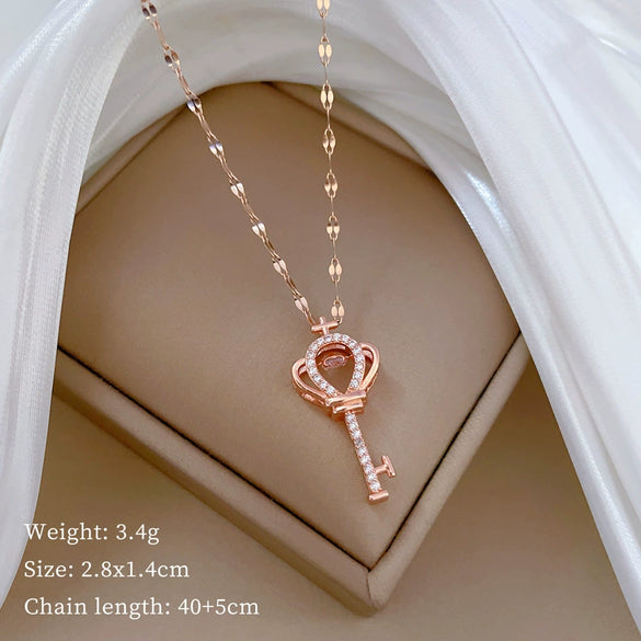 Necklace Stainless Steel Copper Geometric Element Love Full Diamond Light Luxury Temperament Gorgeous Allmatch Clavicle Chain Unisex