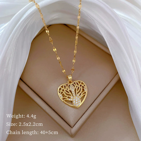 Necklace Stainless Steel Copper Geometric Element Love Full Diamond Light Luxury Temperament Gorgeous Allmatch Clavicle Chain Unisex