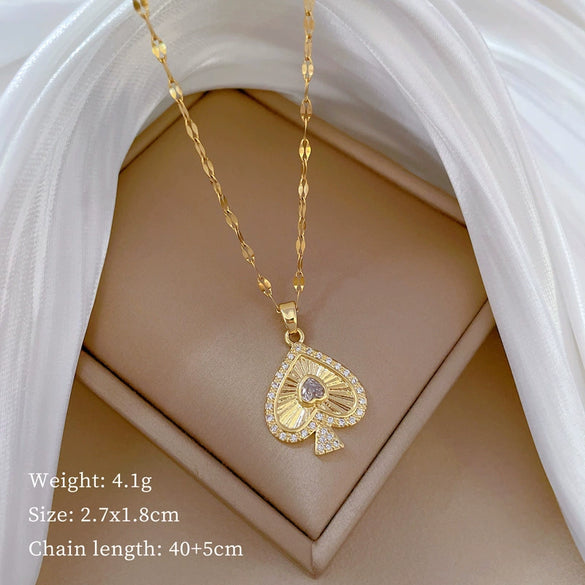 Necklace Stainless Steel Copper Geometric Element Love Full Diamond Light Luxury Temperament Gorgeous Allmatch Clavicle Chain Unisex