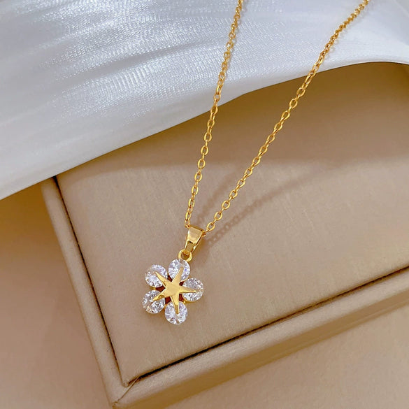 Necklace Stainless Steel Copper Geometric Fivepointed Star Light Luxury Elegant Gorgeous