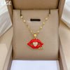 Necklace Stainless Steel Copper Geometric Flame Red Lip Zircon Light Luxury Style
