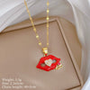 Necklace Stainless Steel Copper Geometric Flame Red Lip Zircon Light Luxury Style