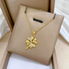 Necklace Stainless Steel Copper Geometric Four Leaf Flower Full Diamond
