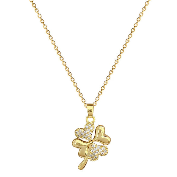 Necklace Stainless Steel Copper Geometric Four Leaf Flower Full Diamond