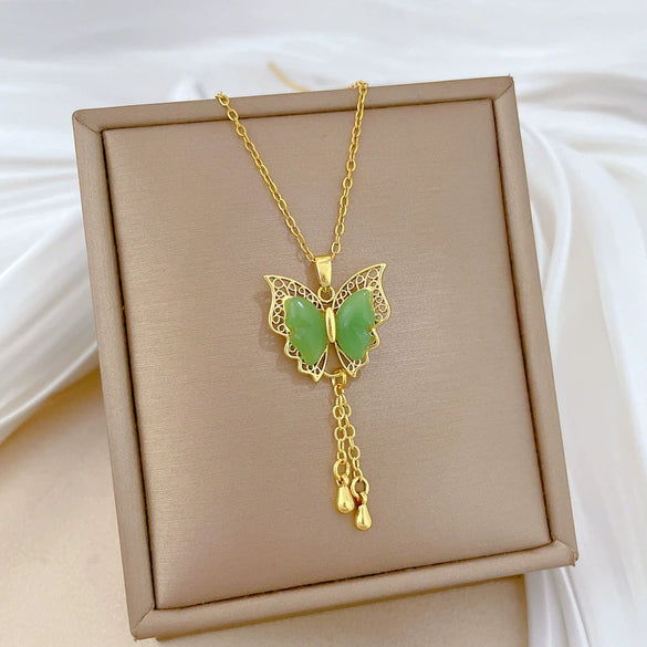 Necklace Stainless Steel Copper Geometric Green Butterfly Tassel Cartoon Minimalist Light Luxury Elegant Gorgeous Unisex
