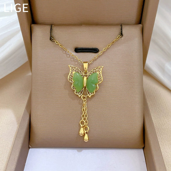 Necklace Stainless Steel Copper Geometric Green Butterfly Tassel Cartoon Minimalist Light Luxury Elegant Gorgeous Unisex