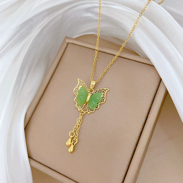 Necklace Stainless Steel Copper Geometric Green Butterfly Tassel Cartoon Minimalist Light Luxury Elegant Gorgeous Unisex