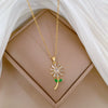 Necklace Stainless Steel Copper Geometric Green Leaf Flower Full Diamond Style