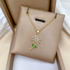 Necklace Stainless Steel Copper Geometric Green Leaf Flower Full Diamond Style