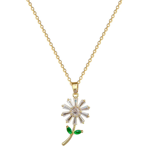 Necklace Stainless Steel Copper Geometric Green Leaf Flower Full Diamond Style