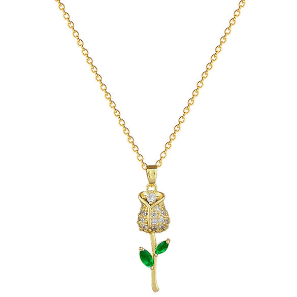 Necklace Stainless Steel Copper Geometric Green Leaf Rose Style Unisex