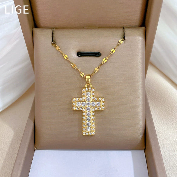 Necklace Stainless Steel Copper Geometric Heavy Industry Full Diamond Light Luxury Style Unisex
