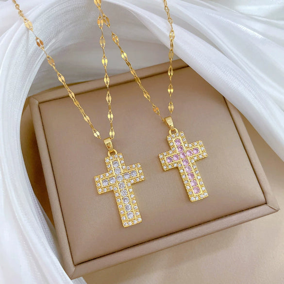 Necklace Stainless Steel Copper Geometric Heavy Industry Full Diamond Light Luxury Style Unisex
