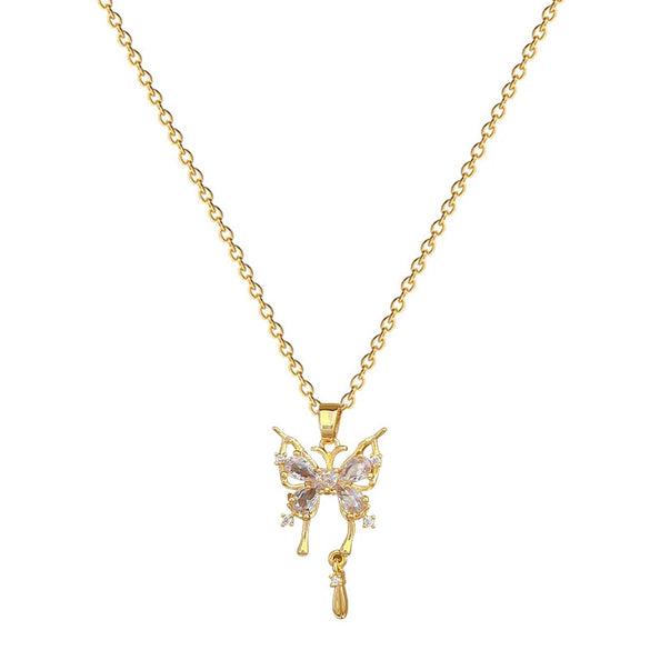 Necklace Stainless Steel Copper Geometric Hollow Butterfly Full Diamond Light Luxury Elegant Gorgeous Unisex