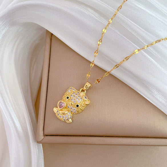 Necklace Stainless Steel Copper Geometric Kitty Full Diamond Light Luxury Elegant Gorgeous Unisex Allmatch Clavicle Chain