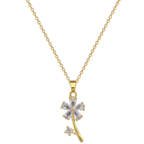 Necklace Stainless Steel Copper Geometric Leaf Flower Full Diamond Light Luxury Elegant Gorgeous Allmatch Clavicle Chain Unisex