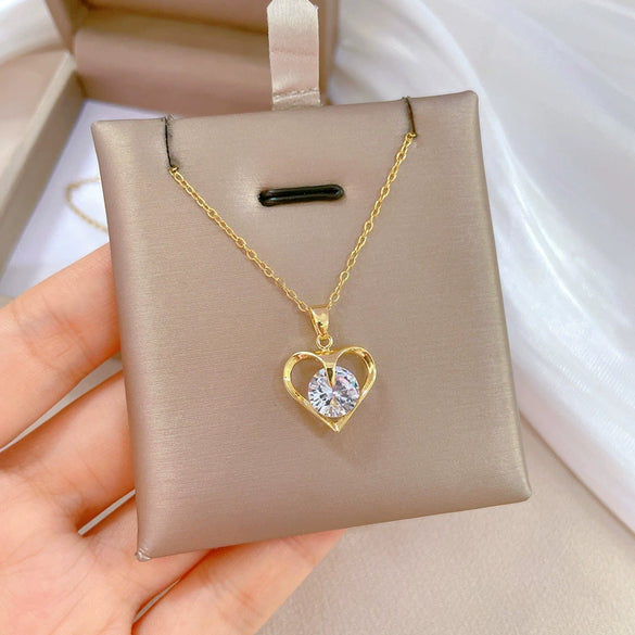Necklace Stainless Steel Copper Geometric Light Luxury Temperament Love Zircon Unisex