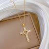 Necklace Stainless Steel Copper Geometric Love Cross Full Diamond Light Luxury Temperament Gorgeous Unisex