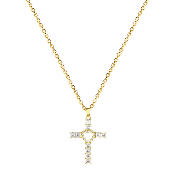 Necklace Stainless Steel Copper Geometric Love Cross Full Diamond Light Luxury Temperament Gorgeous Unisex