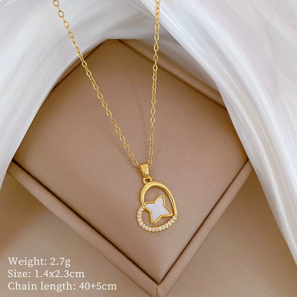 Necklace Stainless Steel Copper Geometric Love Stars Full Diamond