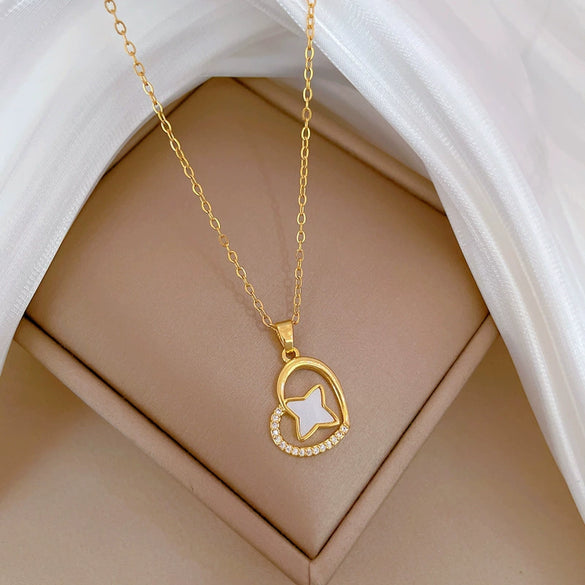 Necklace Stainless Steel Copper Geometric Love Stars Full Diamond