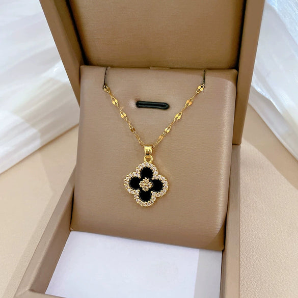 Necklace Stainless Steel Copper Geometric Lucky Grass Flower Light Luxury Elegant Gorgeous Unisex