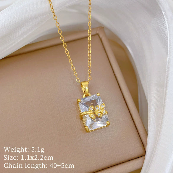 Necklace Stainless Steel Copper Geometric Rectangular Leaf Style