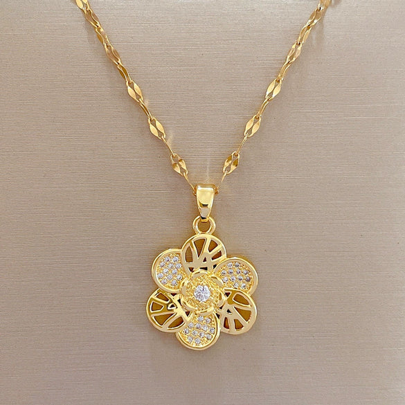 Necklace Stainless Steel Copper Geometric Rotating Flower Electroplating Women's