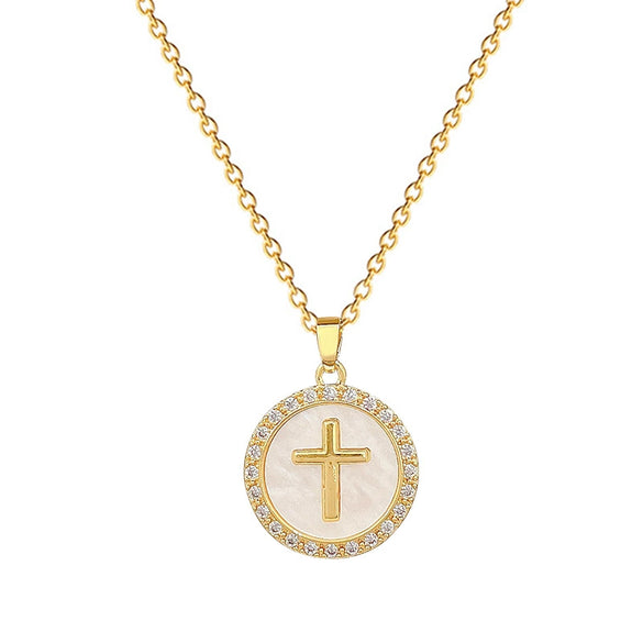 Necklace Stainless Steel Copper Geometric Round Cross Luxury Minimalist Unisex