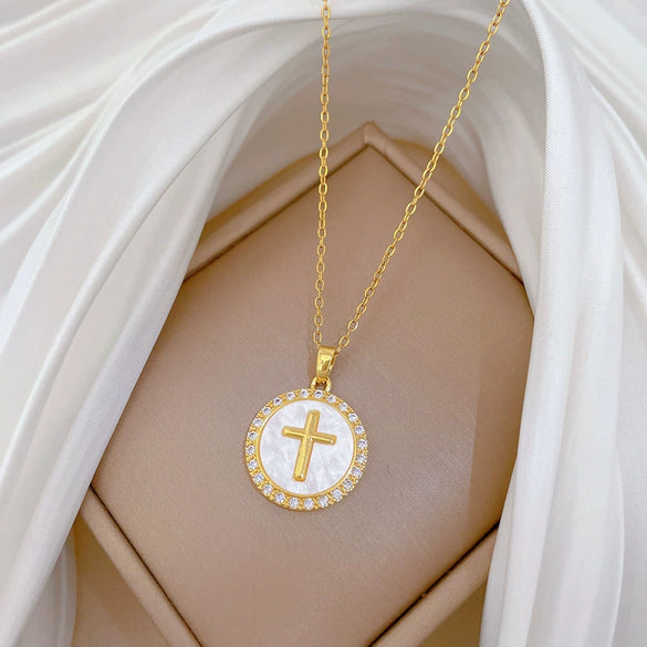 Necklace Stainless Steel Copper Geometric Round Cross Luxury Minimalist Unisex