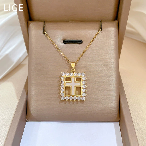 Necklace Stainless Steel Copper Geometric Square Cross Light Luxury Elegant Gorgeous Cartoon Minimalist Unisex