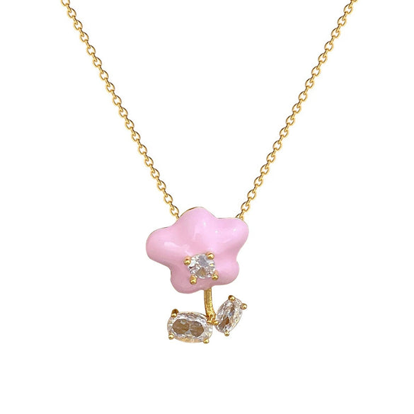 Necklace Stainless Steel Copper Geometric Style Drop Oil Flower Zircon Light Luxury Elegant Gorgeous Unisex