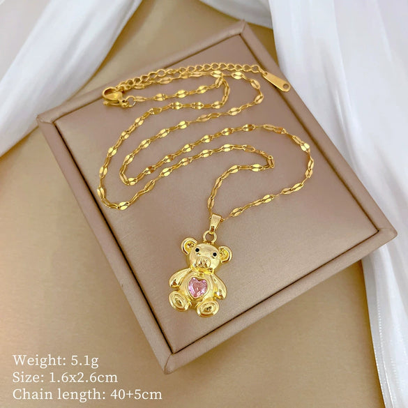 Necklace Stainless Steel Copper Geometric Threedimensional Bear Light Luxury Elegant Gorgeous Unisex