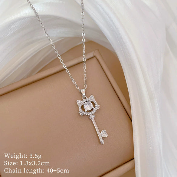 Necklace Stainless Steel Copper Geometric Titanium Steel Cat Key Zircon Light Luxury Elegant Gorgeous Unisex