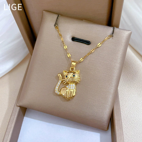 Necklace Stainless Steel Copper Geometric Titanium Steel Zircon Light Luxury Elegant Gorgeous Women's Allmatch Clavicle Chain