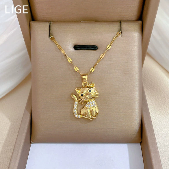 Necklace Stainless Steel Copper Geometric Titanium Steel Zircon Light Luxury Elegant Gorgeous Women's Allmatch Clavicle Chain