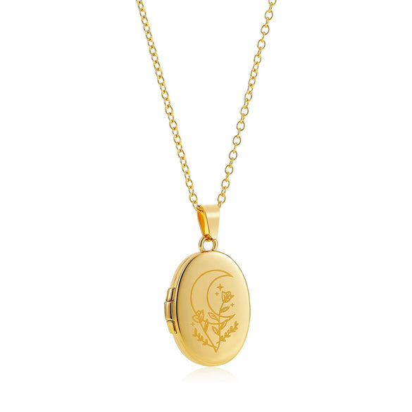Necklace Stainless Steel Copper Gold Inlaid Oval Openable Photo Album Sun Moon Devil Eye Retro Chic Geometric