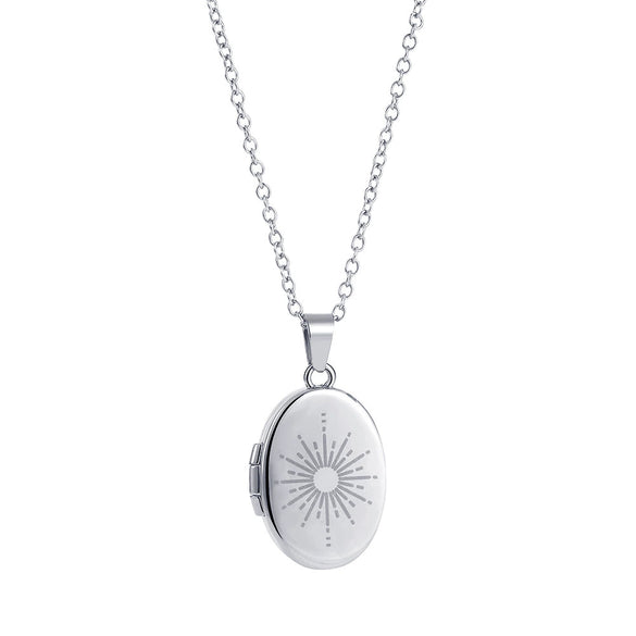 Necklace Stainless Steel Copper Gold Inlaid Oval Openable Photo Album Sun Moon Devil Eye Retro Chic Geometric