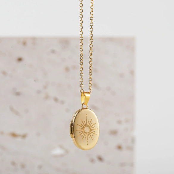 Necklace Stainless Steel Copper Gold Inlaid Oval Openable Photo Album Sun Moon Devil Eye Retro Chic Geometric