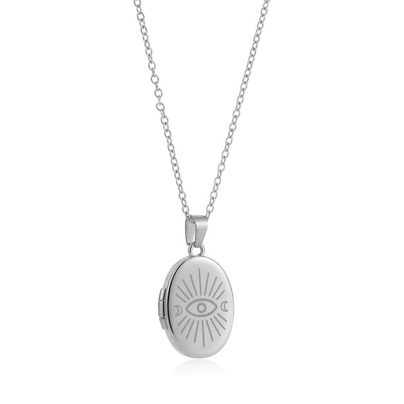 Necklace Stainless Steel Copper Gold Inlaid Oval Openable Photo Album Sun Moon Devil Eye Retro Chic Geometric