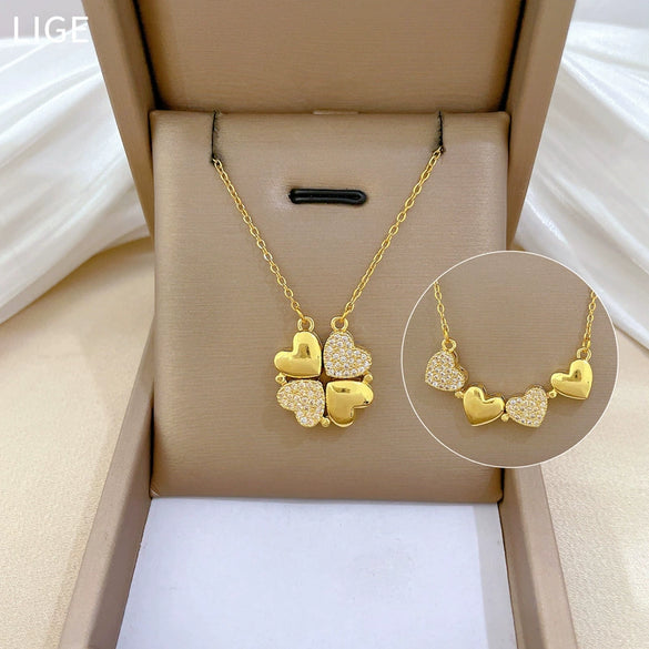 Necklace Stainless Steel Copper Heart Fourleaf Flower Animal Zodiac Cartoon Style